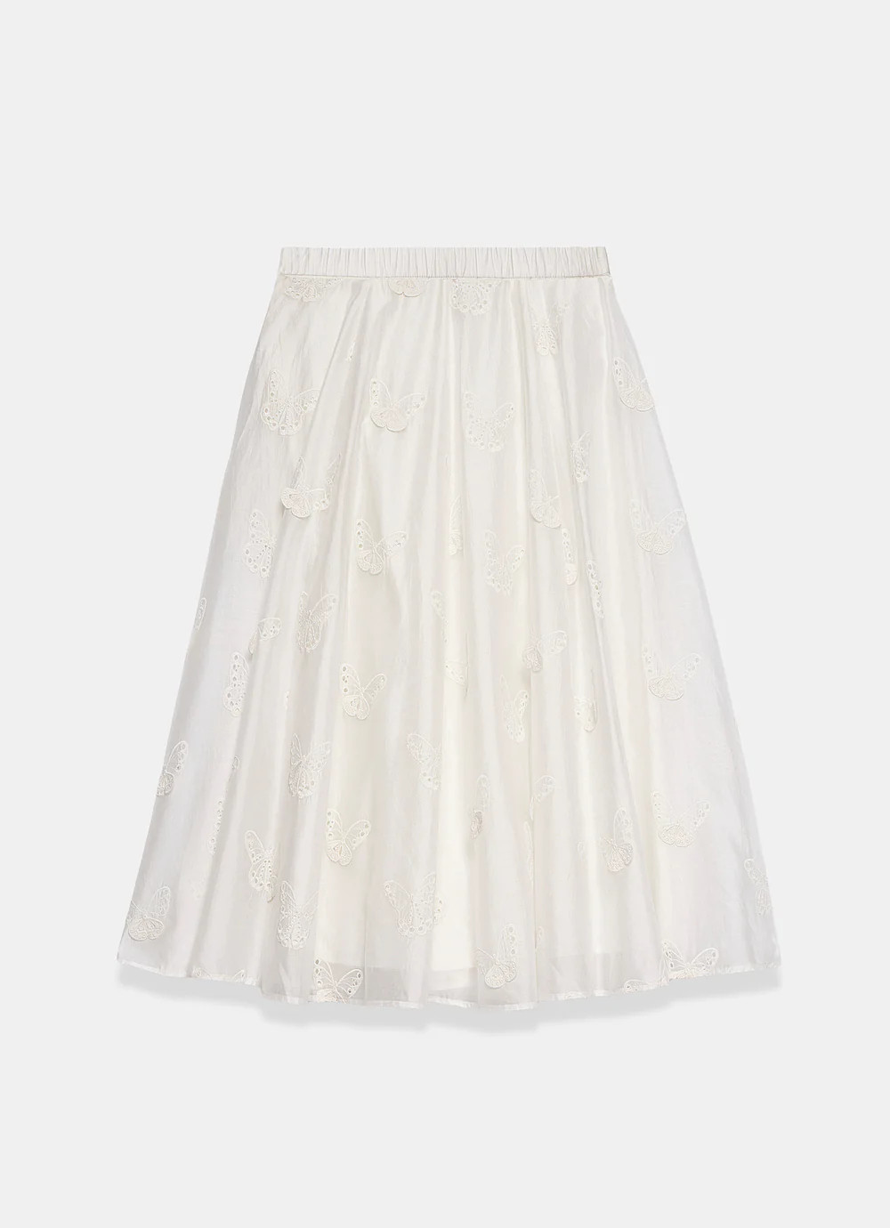 White Embroidered Butterfly Detail Midi Skirt | Mint Velvet