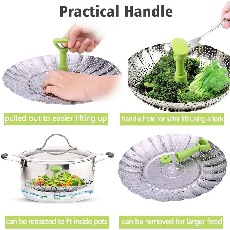 Vegetable Steamer Basket for Cooking Food, Green Stainless Steel Veggie Steam Basket for Pot, Fol... | Walmart (US)