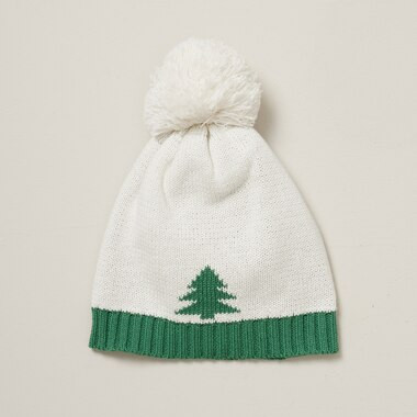 KNIT BEANIE WITH POM, TREE MOTIF 0-2 YEARS | Indigo (CA)