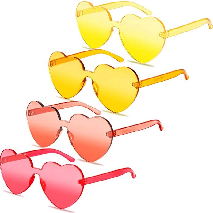 4 Pieces Heart Shaped Sunglasses for Women Men Valentine's Day Frameless Glasses | Amazon (US)