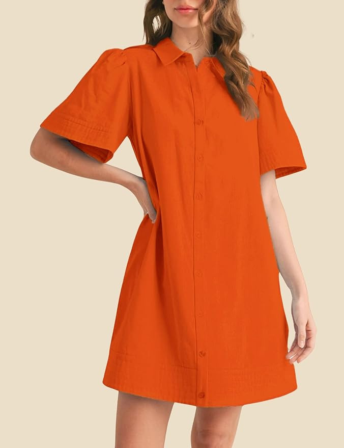 Womens Short Sleeve Button Down Mini Shirt Dress Lapel Collar Short Dresses with Pocket | Amazon (US)