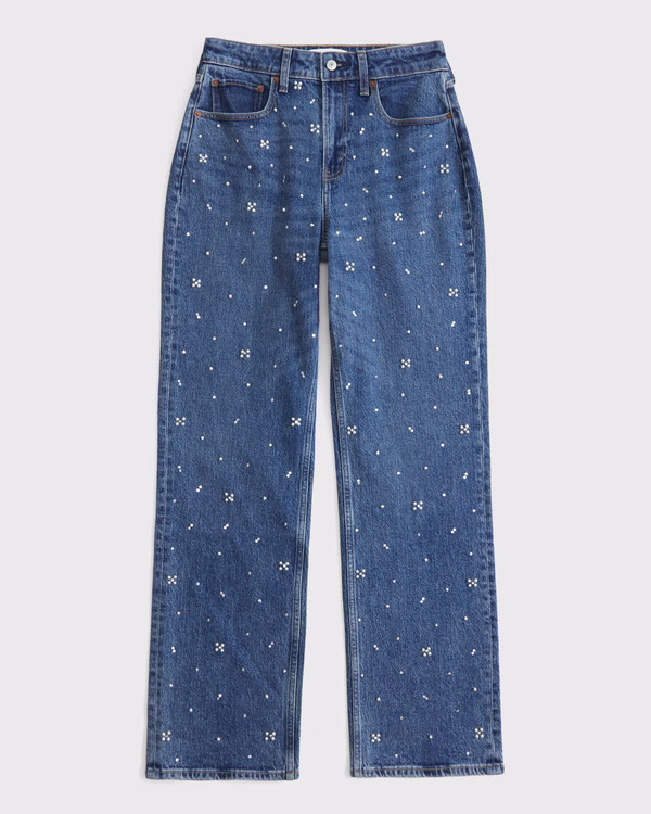 Women's Curve Love High Rise 90s Relaxed Pearl Embellished Jean | Women's Bottoms | Abercrombie.c... | Abercrombie & Fitch (US)