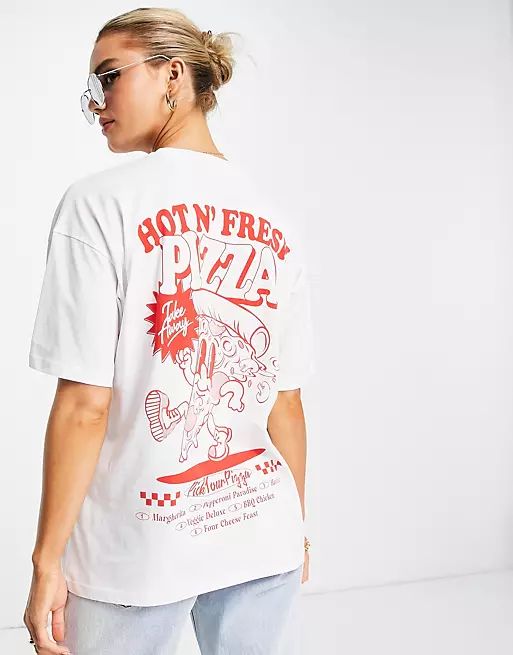 ASOS DESIGN oversized t-shirt with hot and fresh pizza in white | ASOS (Global)