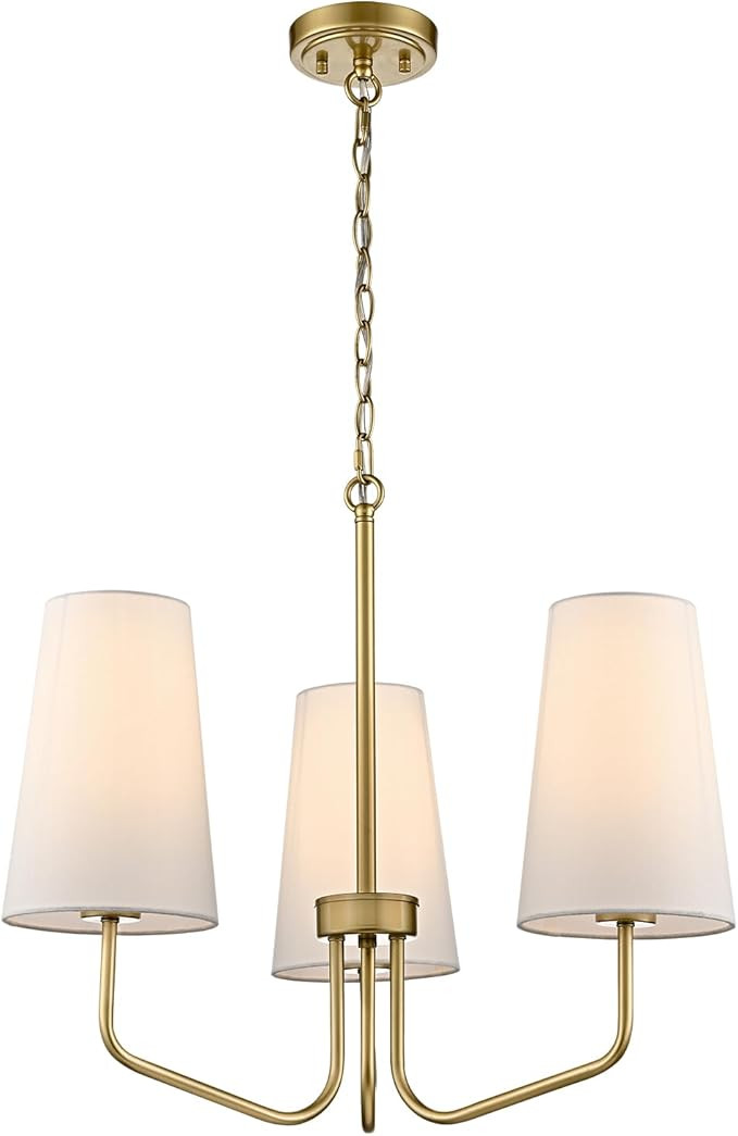 Modern Gold 3-Light Chandelier with Fabric Shade Chandelier E26 Pendant Light for Living Room, En... | Amazon (US)