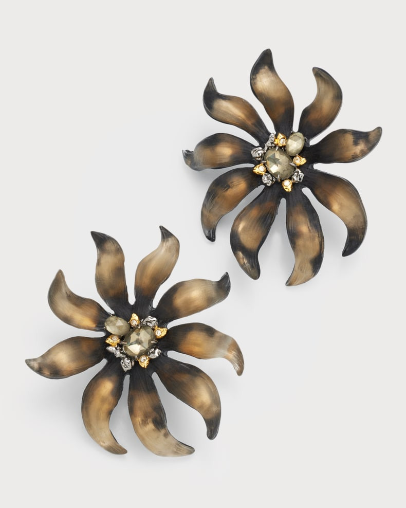 Alexis Bittar Burnt Fleur Large Flower Stud Earrings | Neiman Marcus