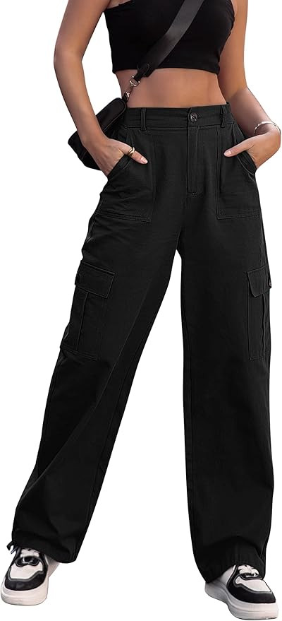 ZMPSIISA Women High Waisted Cargo Pants Wide Leg Casual Pants 6 Pockets Combat Military Trousers | Amazon (US)