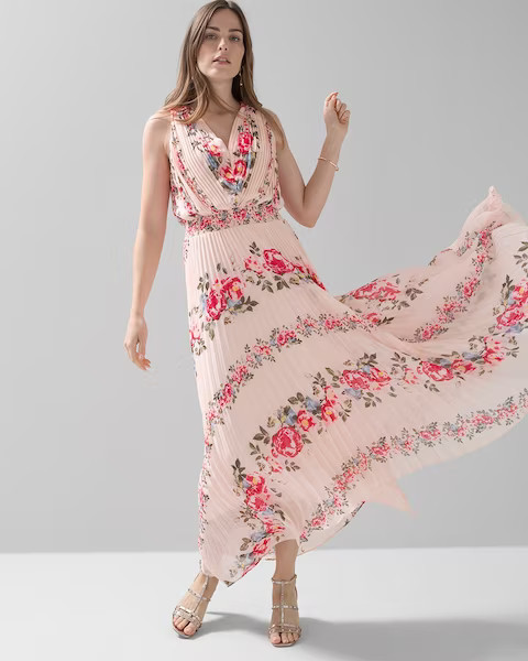 Sleeveless Smocked Pleated Midi Dress | White House Black Market