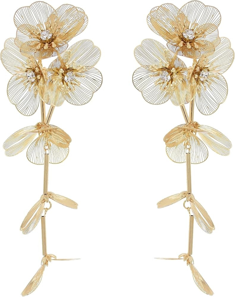 Rhinestone Big Flower Dangle Earrings - Lightweight Geometric Statement Dangle Drop Earrings for ... | Amazon (US)