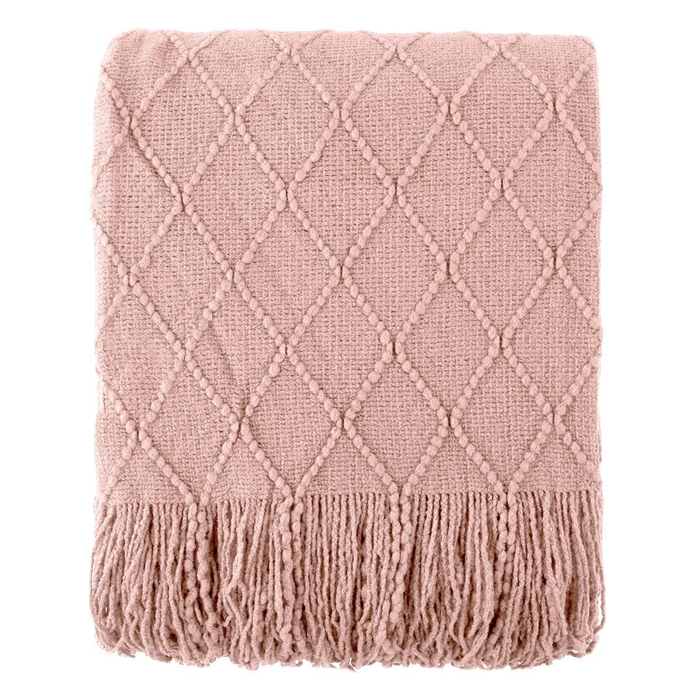 BATTILO HOME Blush Throw Blanket with Tassels, Pink Knit Blanket for Home Decor, Boho Style Textu... | Amazon (US)