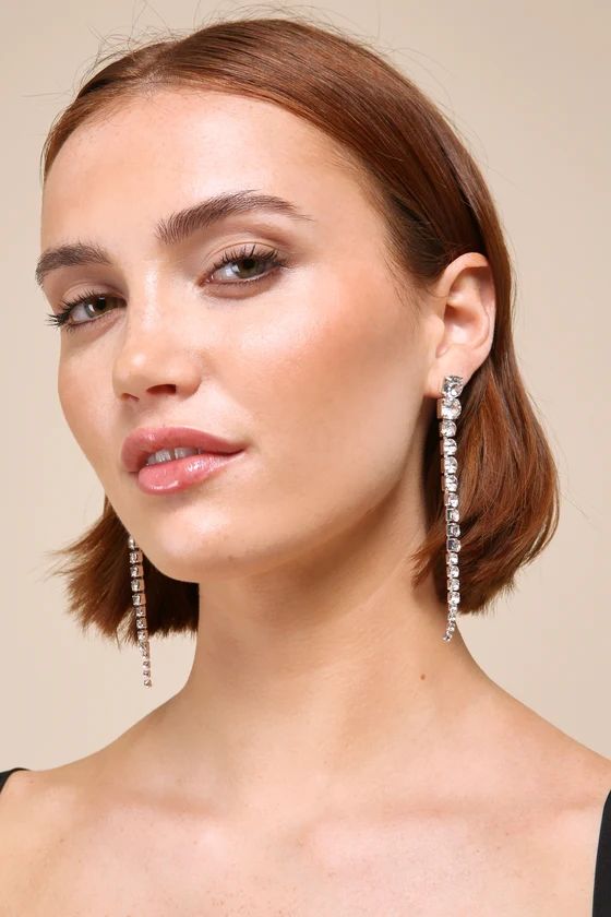 Elevated Glitter Silver Rhinestone Duster Statement Earrings | Lulus