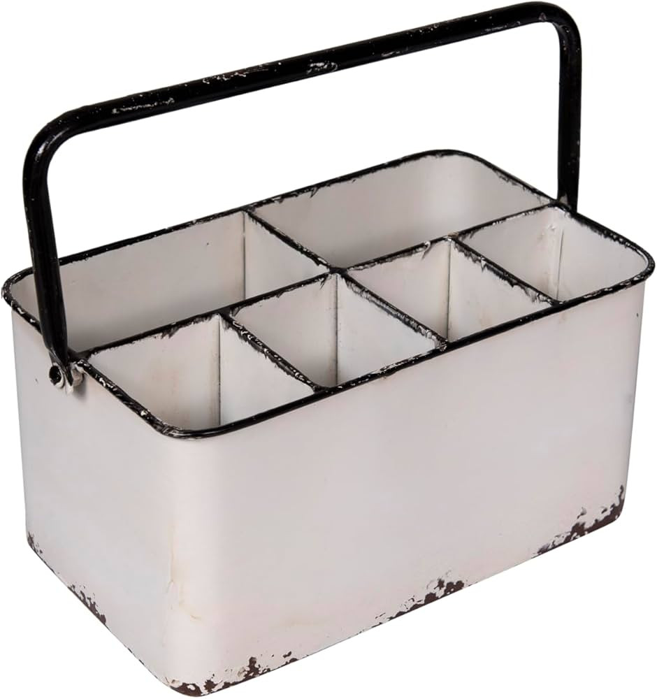 Creative Co-Op Distressed White Metal Caddy with 6 Compartments | Amazon (US)