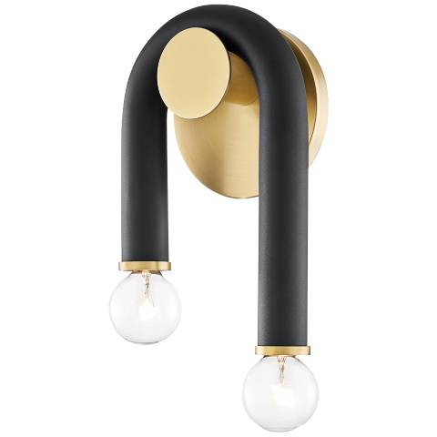 Mitzi Whit 11" High Aged Brass and Black 2-Light Wall Sconce | Lamps Plus