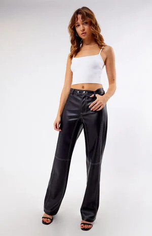 PacSun Faux Leather Low Rise Straight Leg Pants | PacSun