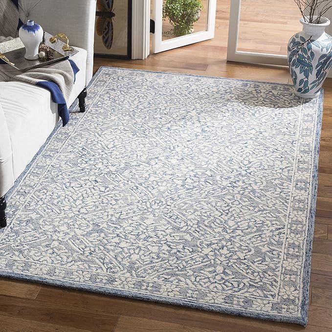 SAFAVIEH Micro-Loop Collection Area Rug - 8' x 10', Blue & Ivory, Handmade French Country Wool, I... | Amazon (US)