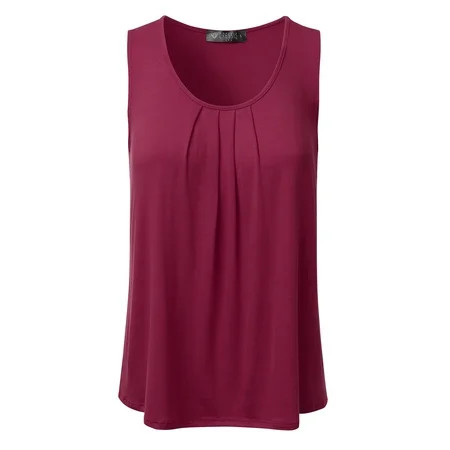 Doublju Women's Pleated Chiffon Layered Blouse Tank Top BURGUNDY M | Walmart (US)