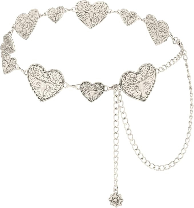 AWAYTR Western Chain Belt for Women - Vintage Metal Cowgirl Concho Waist Chain Belt for Dresses J... | Amazon (US)