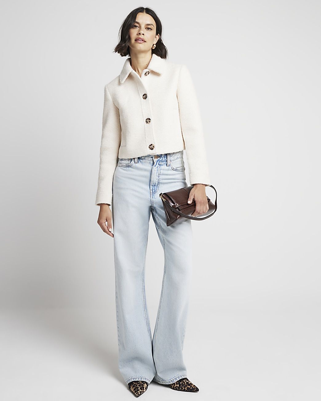 Cream collared crop trophy jacket | River Island (UK & IE)