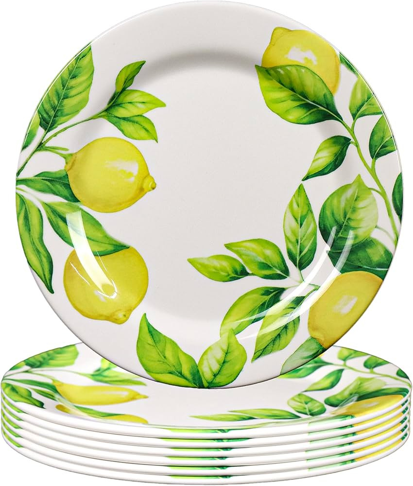 Melamine Lemon Plates Set, 9" Dinner Plates Salad Dessert Plates, Set of 6, Break Resistant, Ligh... | Amazon (US)