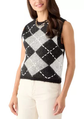 ENGLISH FACTORY Women's Sleeveless Argyle Knit Sweater Vest, Black, XS | Belk