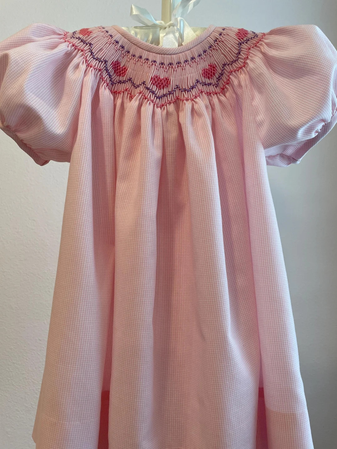 Valentine Hearts Bishop Dress/Bubble/Hand Smocked/Pink Gingham | Etsy (US)