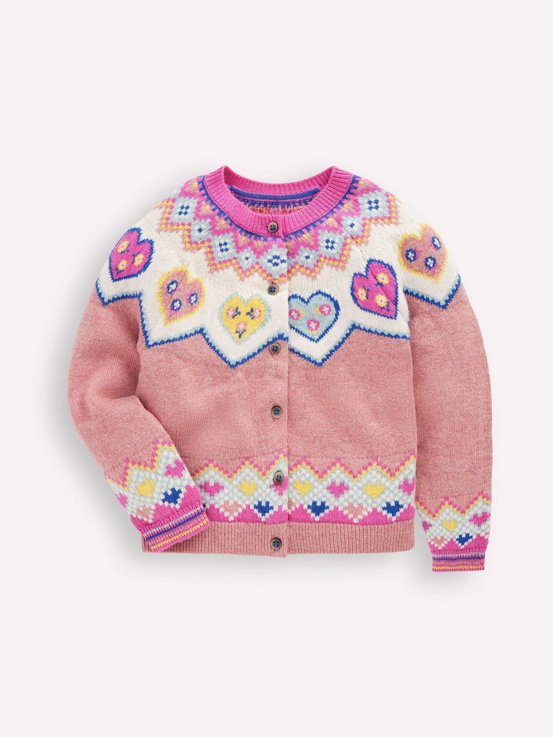 Boden Boden Pink Heart Edie Fair Isle Cardigan | Next US