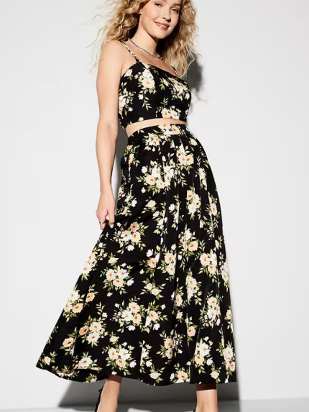 Floral black taffeta cropped tank top and midi-skirt - Old Navy | Poshmark
