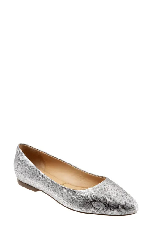Trotters Estee Flat in Silver Snake Leather at Nordstrom, Size 10.5 | Nordstrom