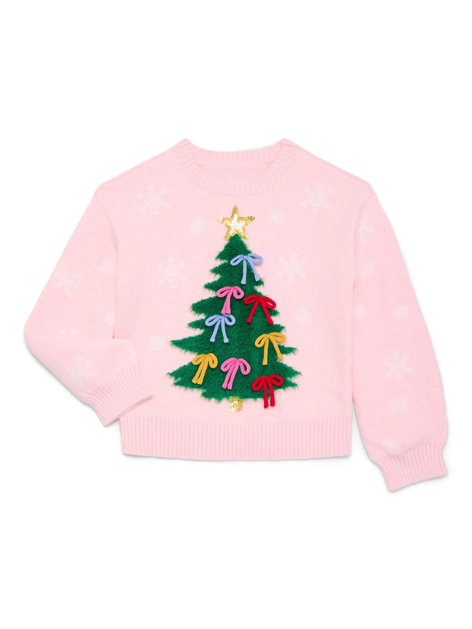 Holiday Time Girls 3D Christmas Tree Sweater with Long Sleeves, Sizes 4-18 & Plus | Walmart (US)