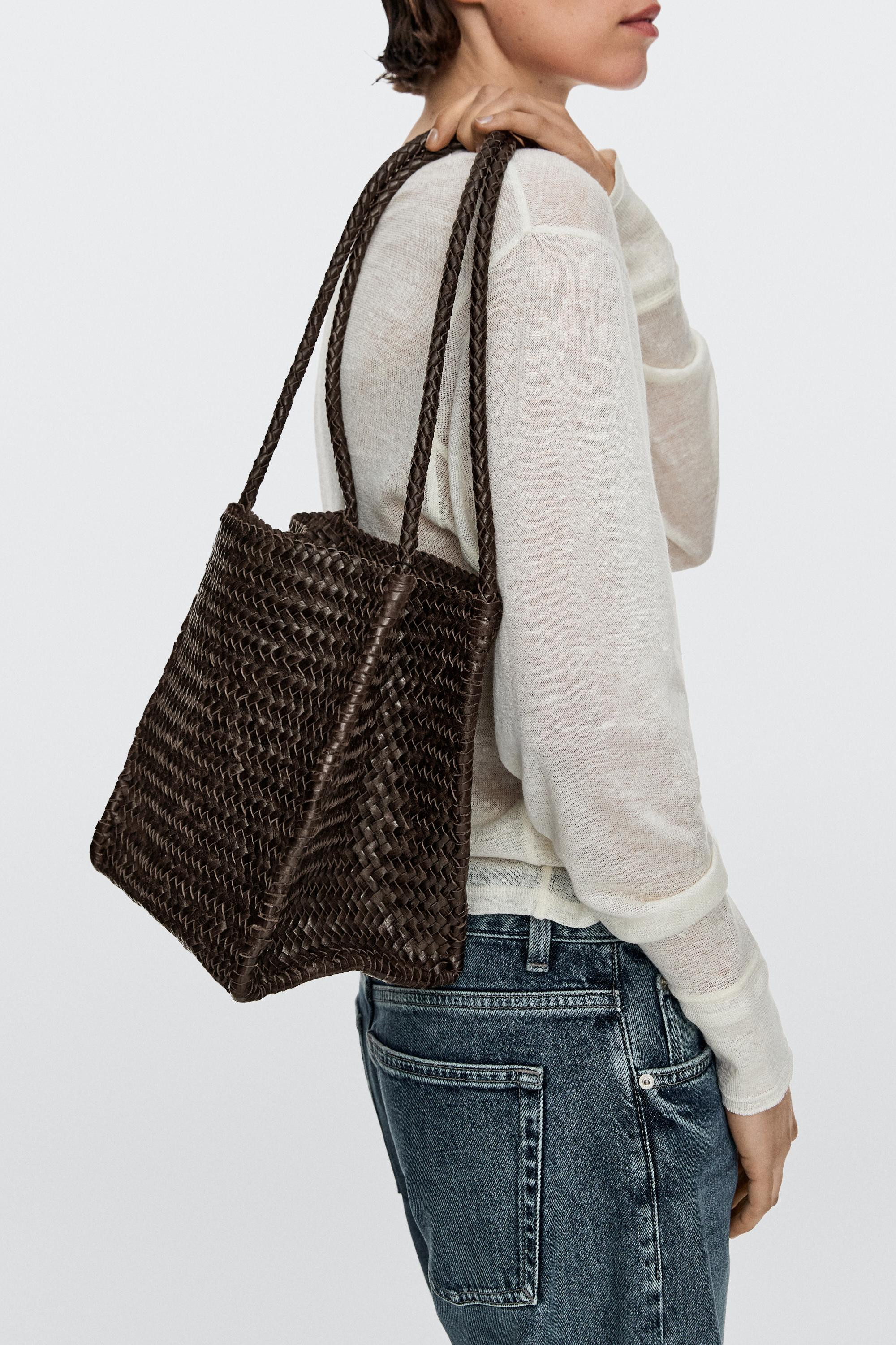 Nappa leather woven bucket bag | Massimo Dutti UK