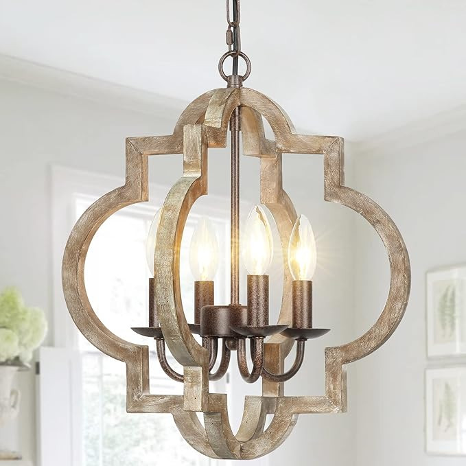 FinExpect Orb Farmhouse Chandelier 4-Light Handmade Wood Chandeliers Rustic Vintage Chandelier Li... | Amazon (US)