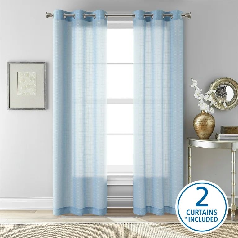 Mainstays Curtain Sheer Panel Set, 38" x 84", Placid Blue | Walmart (US)