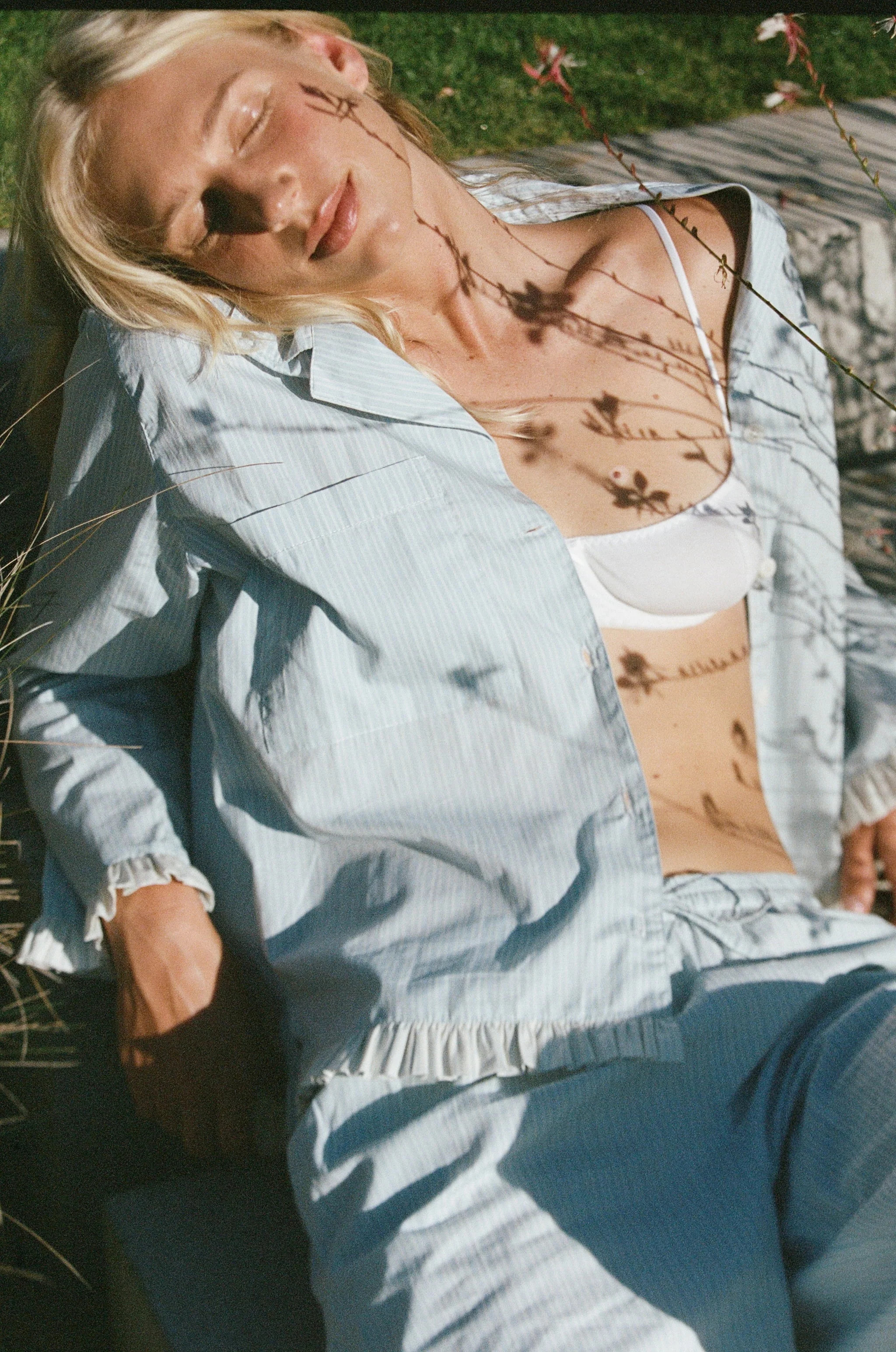 MM x PIYAMA - Felicity Frill Long Set - Pinstripe Blue | Piyama