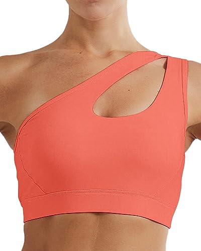RUNNING GIRL Womens One Shoulder Sports Bras Workout Left Strap Yoga Bras Cute Medium Support Crop Top Hotpink | Amazon (US)