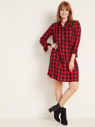 Plaid Popover Shirt Dress for Women | Old Navy (US)