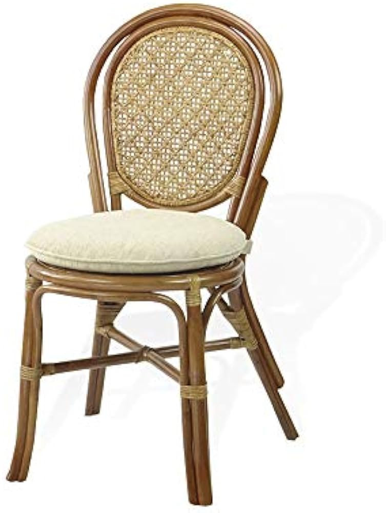 Denver Dining Handmade Wicker Side Chair with Cream Cushion Natural Rattan, Colonial | Amazon (US)