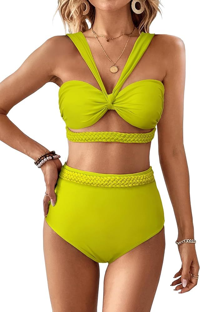 SPORLIKE SporlikeWomen High Waisted Bikini Braided Swimsuit Padded Bathing Suit | Amazon (US)