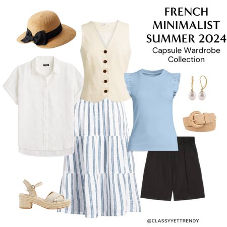 A French Minimalist capsule wardrobe for the summer season 🇫🇷 The French Minimalist Capsule Wardrobe: Summer 2024 Collection, now available in the Classy Yet Trendy Store! 🙌 Swipe right to see a few outfits in the capsule wardrobe.