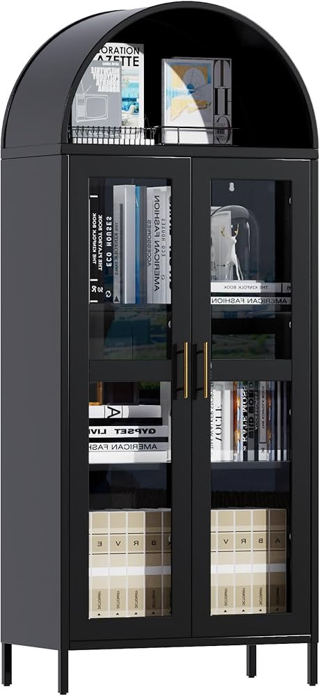Display Cabinet with Glass Doors and Adjustable Shelves, Modern Freestanding Arched Cabinet, Used... | Amazon (US)