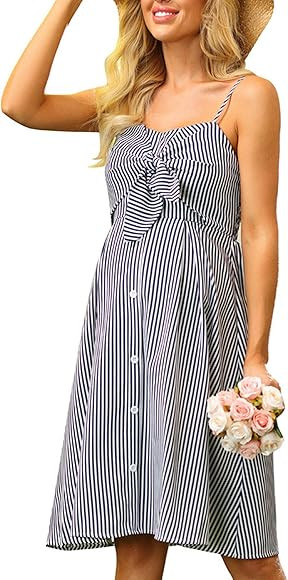 Maacie Women Maternity Striped Cami Dress Spaghetti Straps Buttons Down Dress | Amazon (US)