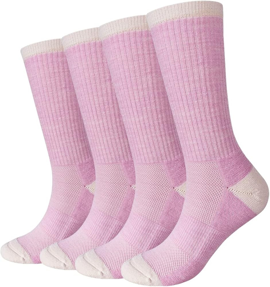 EnerWear 4P Pack Women's Merino Wool Outdoor Hiking Trail Crew Sock (BabyPink, US 9-11) | Amazon (US)