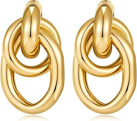 Aretes colgantes geométricos dorados para mujer, aretes colgantes de eslabones largos, regalo de... | Amazon (US)