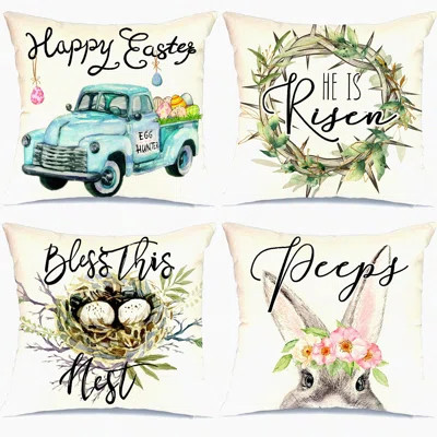 Spring Bunny Truck Eggs Decorative Pillow Covers Set - He is Risen Peeps - Happy Easter Home Decor for Couch - G202-18 | Wayfair North America