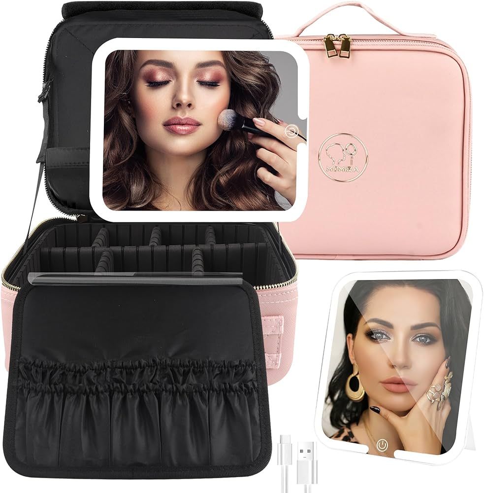 MOMIRA Makeup Train Case Makeup Bag with Light up Mirror Cosmetic Bag Organizer Detachable Portab... | Amazon (US)