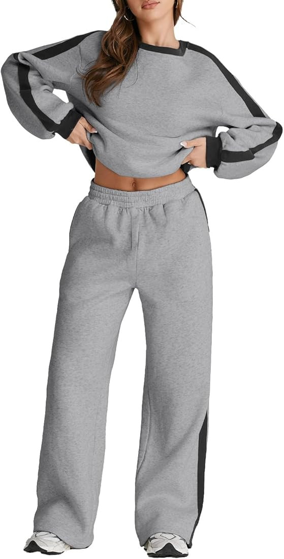 Herseas Women 2 Piece Outfits Color Block Sweatsuit Casual Fleece Lounge Matching Sets | Amazon (US)