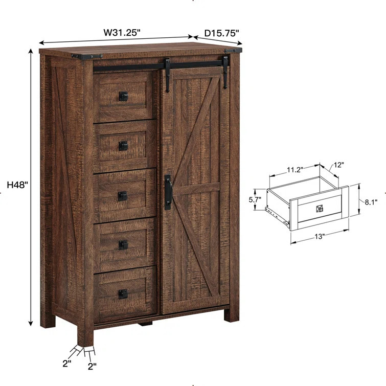 Farmhouse 5 Chest of Drawers, Tall Drawers Dresser with Sliding Barn Door | Wayfair North America
