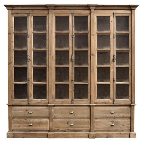 Dustin French Country Brown Pine Wood 6 Door Bookcase | Kathy Kuo Home