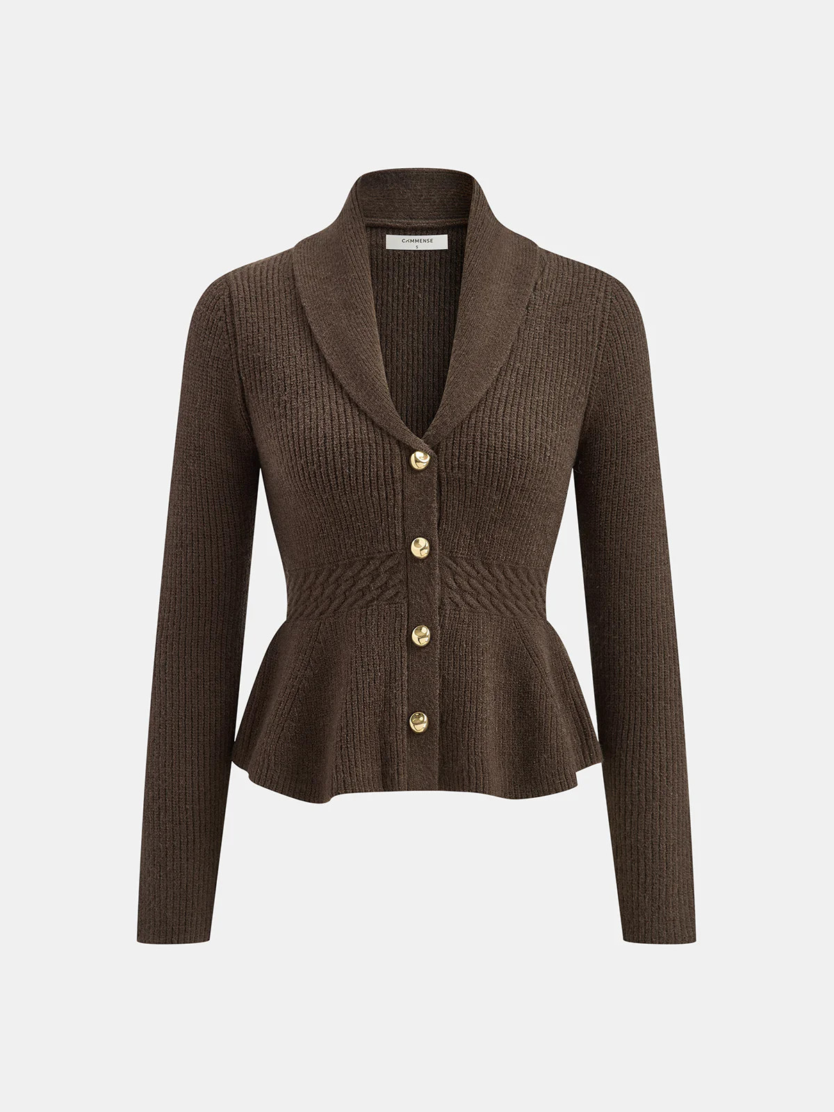 Shawl Collar Peplum Knit Cardigan | Commense