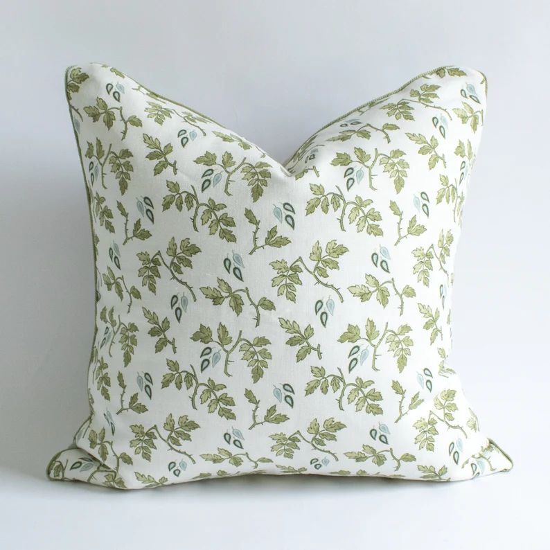 Custom Designer Linen Blue and Green Botanical Leaf Pillow | Etsy | Etsy (US)