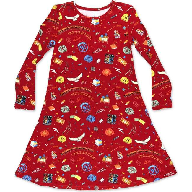 Bellabu Bear | Hogwarts Express Bamboo Girls' Long Sleeve Dress, (Red, Size 5Y) | Maisonette | Maisonette