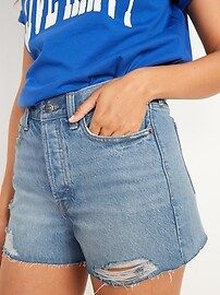 Higher High-Waisted Button-Fly Sky Hi A-Line Ripped Cut-Off Non-Stretch Jean Shorts for Women -- ... | Old Navy (US)
